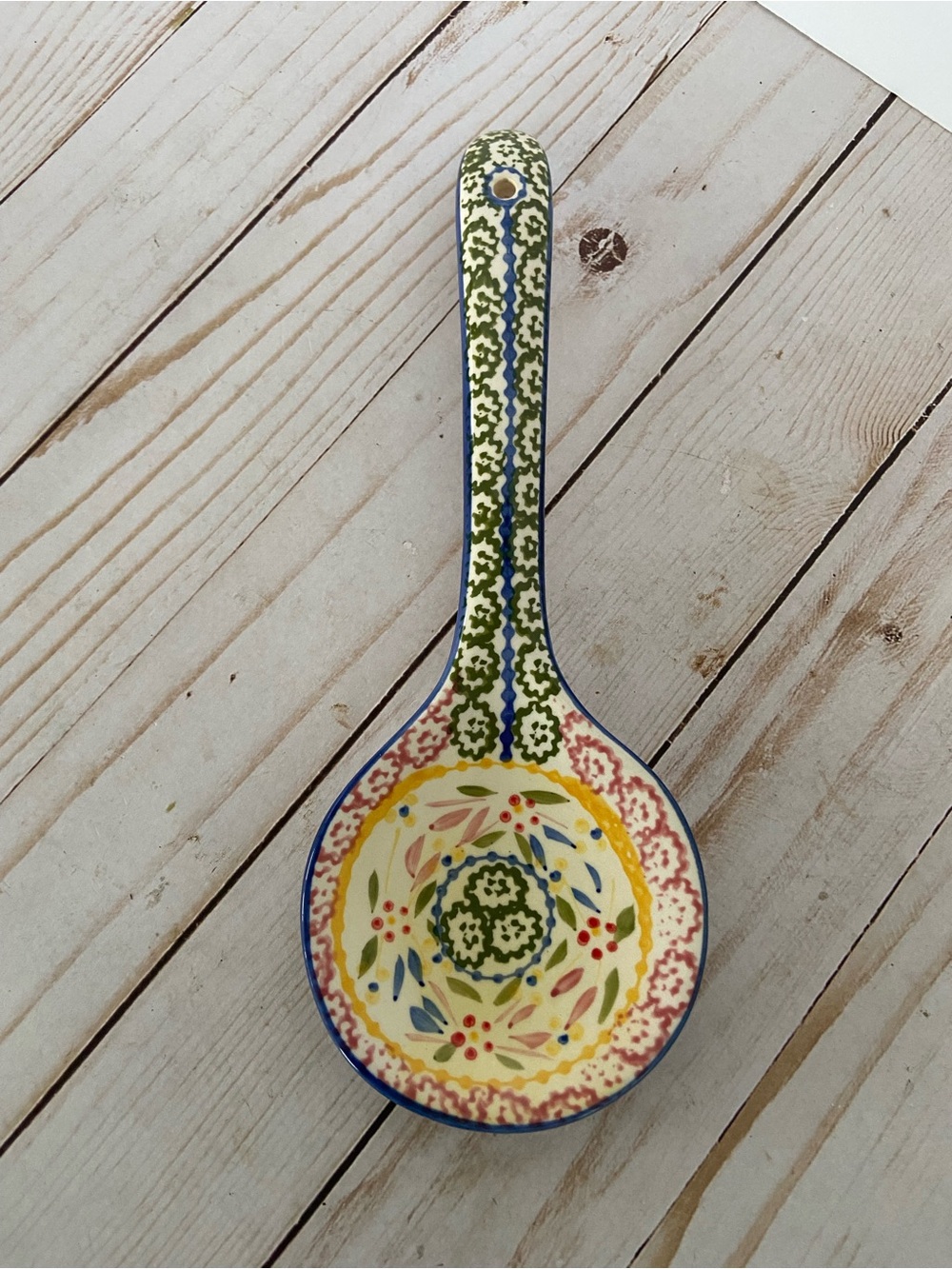 Temp-Tations Ceramic Spoon Rest in Green, Yellow and Blue Floral Motif